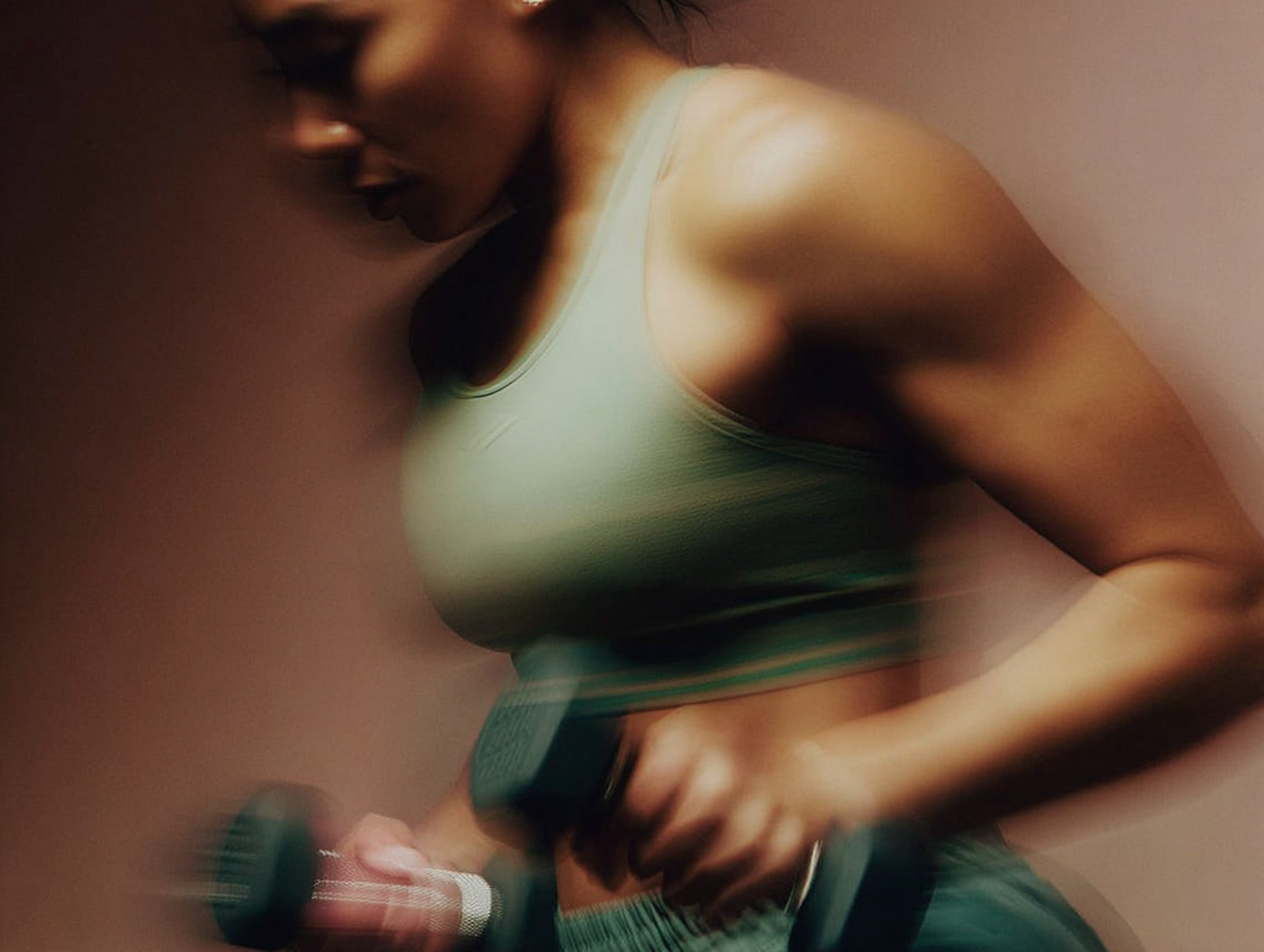 Eine geballte Hand umklammert eine Langhantel und demonstriert damit athletische Kraft und Entschlossenheit. Das Bild hat zur Verstärkung des Effekts leichte Bewegungsunschärfe.